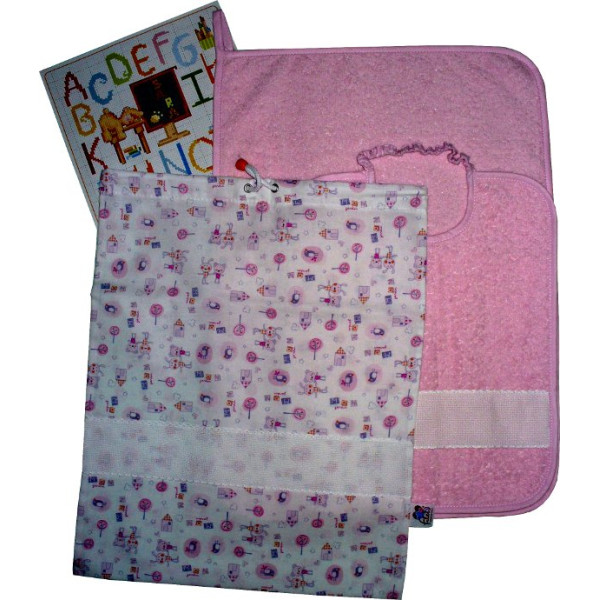 Ropa para la Escuela para Bordar a Punto Cruz - Amigos Animales - Rosa Baby